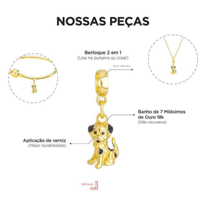 Pulseira Pata Cachorro Berloque Banhado a Ouro 18k