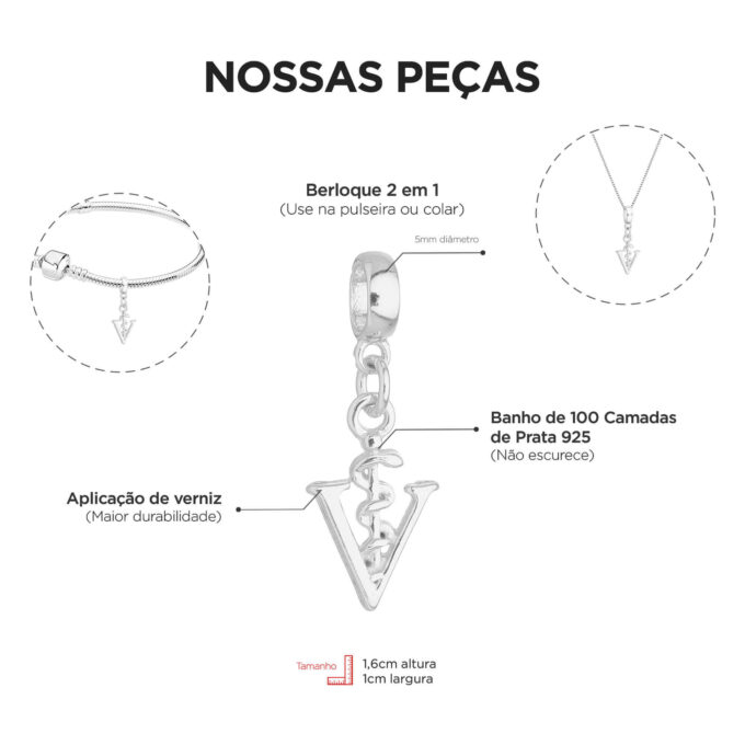 Pulseira Veterinária Berloque Banhado a Prata 925