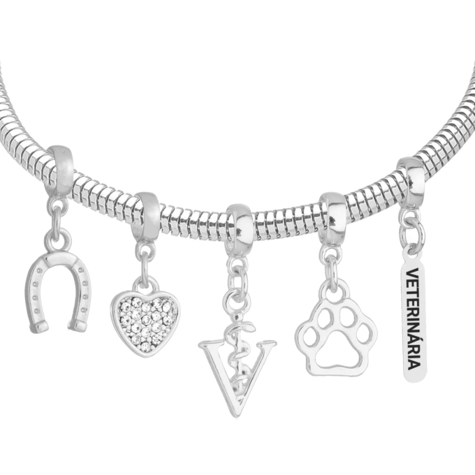 Pulseira Feminina Profissão Veterinária Banhado a Ouro 18k