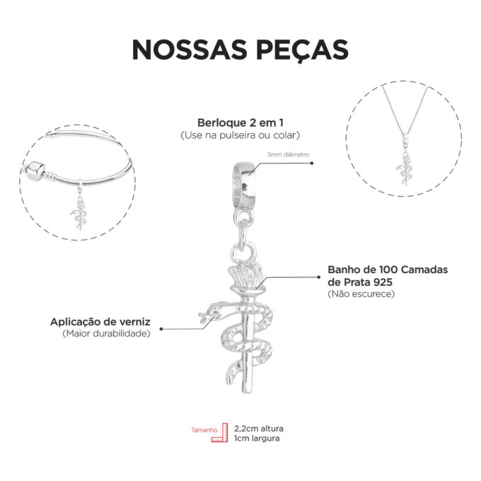 Pulseira Feminina Profissão Odontologia Dentista Banhado a Prata 925