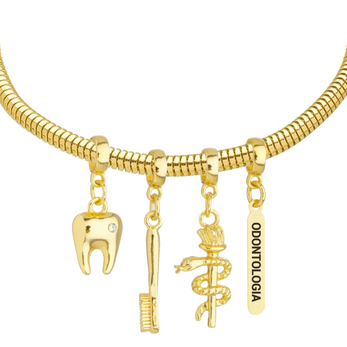 Pulseira Feminina Profissão Odontologia Dentista Banhado a Prata 925