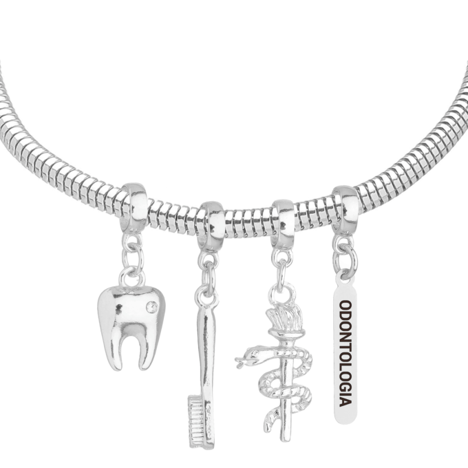 Pulseira Feminina Profissão Odontologia Dentista Banhado a Prata 925