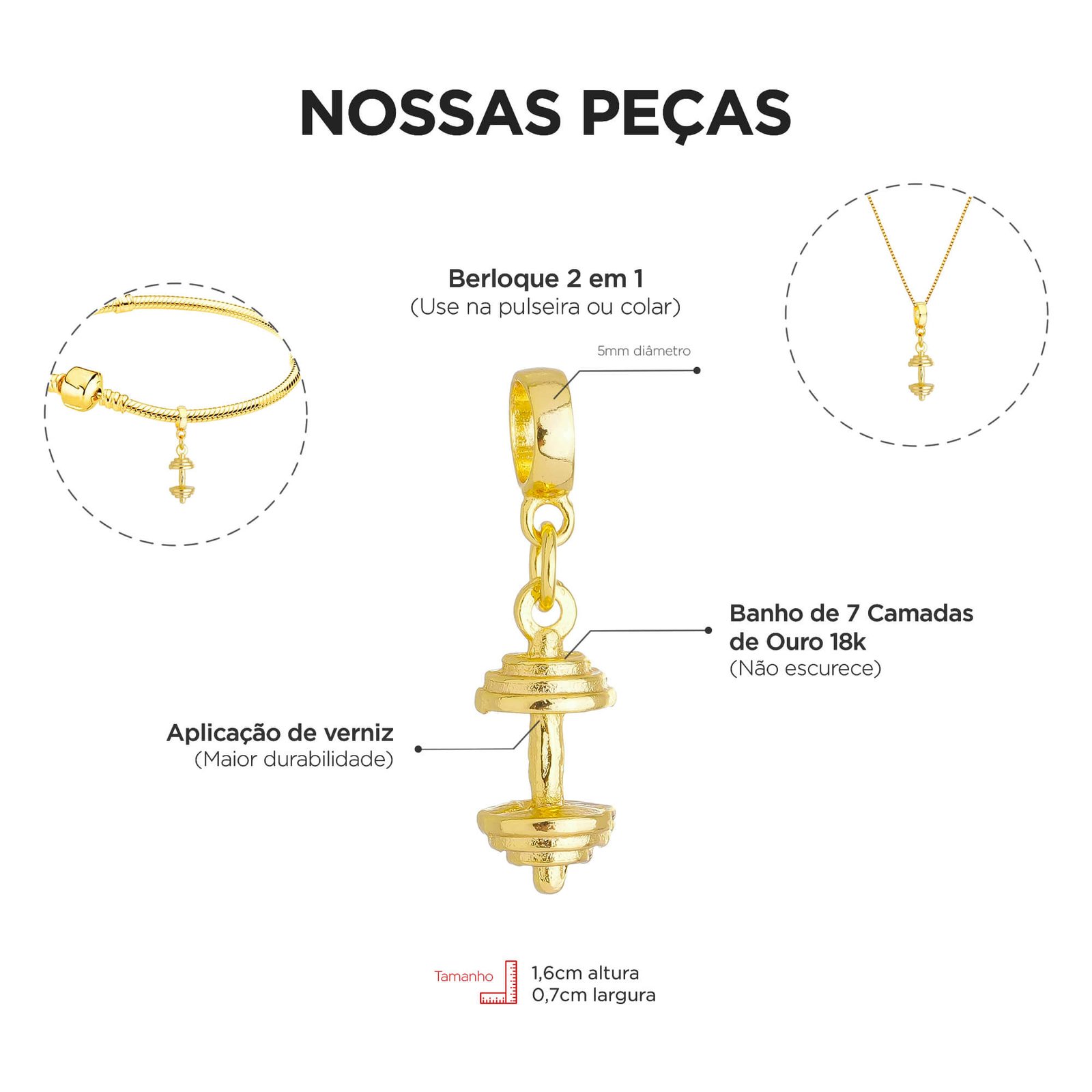 Colar Feminino Pingente Supino Academia Banhado a Ouro 18k