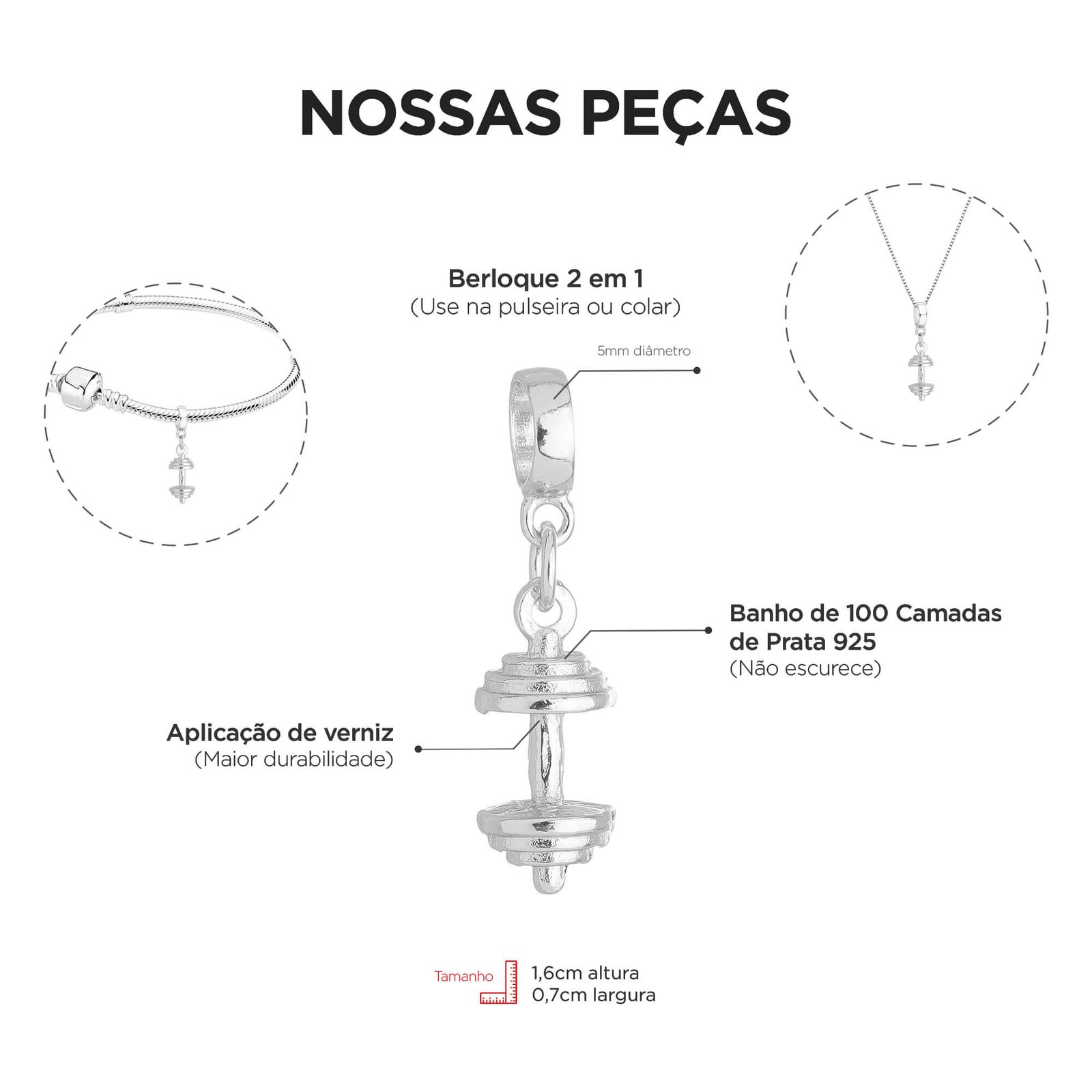 Colar Feminino Pingente Supino Academia Banhado a Ouro 18k