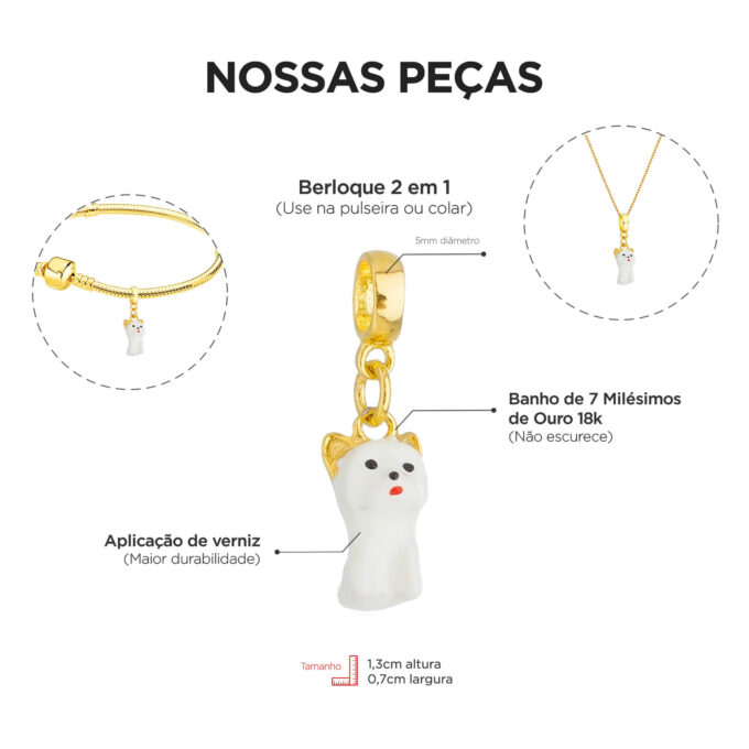 Berloque Cachorro Maltês Banhado a Ouro 18k