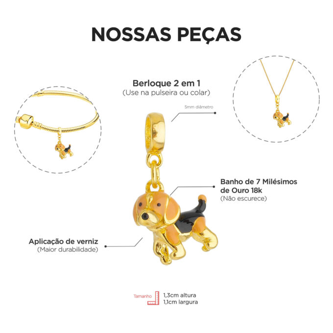 Berloque Cachorro Beagle Banhado a Prata 925