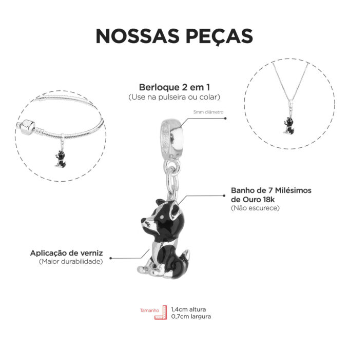 Berloque Cachorro Border Collie Banhado a Prata 925