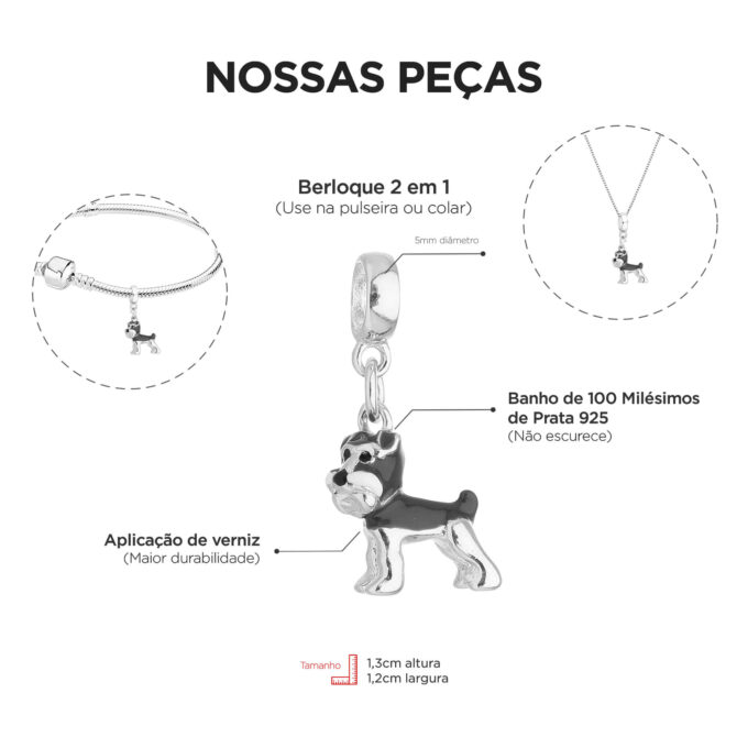 Berloque Cachorro Schnauzer Banhado a Prata 925