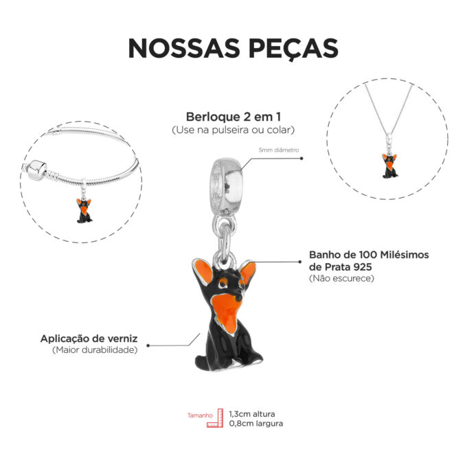 Berloque Cachorro Pinscher Banhado a Prata 925