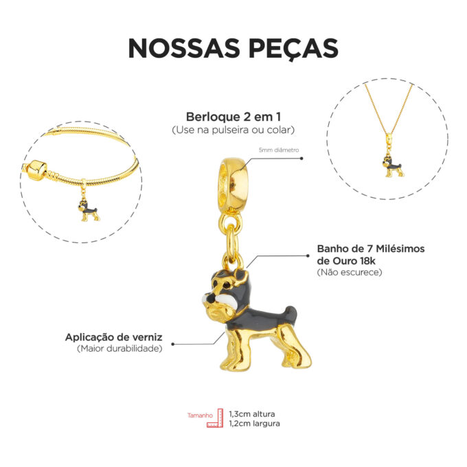 Berloque Cachorro Schnauzer Banhado a Prata 925