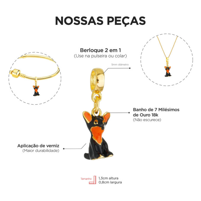 Berloque Cachorro Pinscher Banhado a Prata 925
