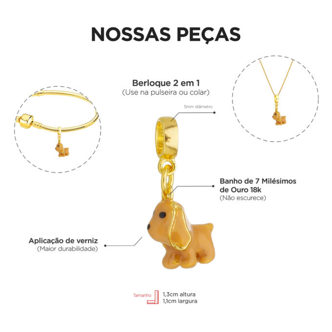 Berloque Cachorro Cocker Spaniel Banhado a Ouro 18k
