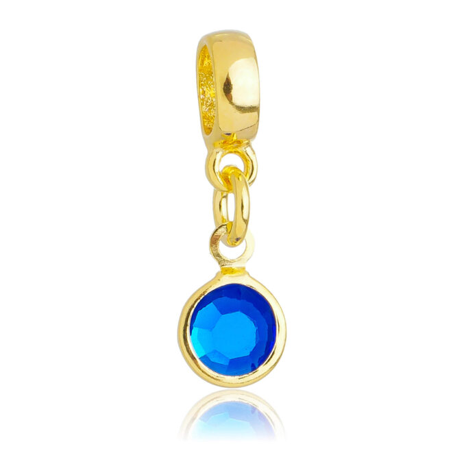 Berloque Cristal Azul Banhado a Ouro 18k