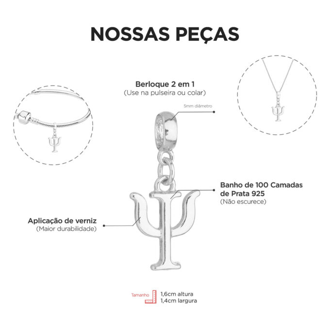 Pulseira Feminina Profissão Psicologia Banhado a Prata 925