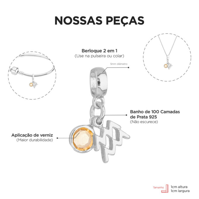 Berloque Signo Aquário com Strass Banhado a Prata 925