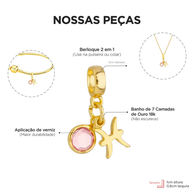 Berloque Signo Peixes com Strass Banhado a Prata 925