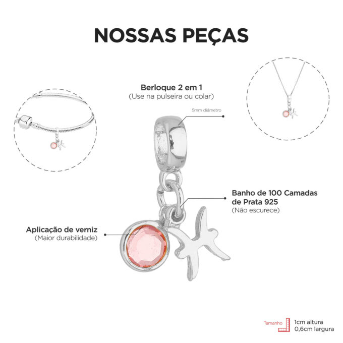 Berloque Signo Peixes com Strass Banhado a Prata 925
