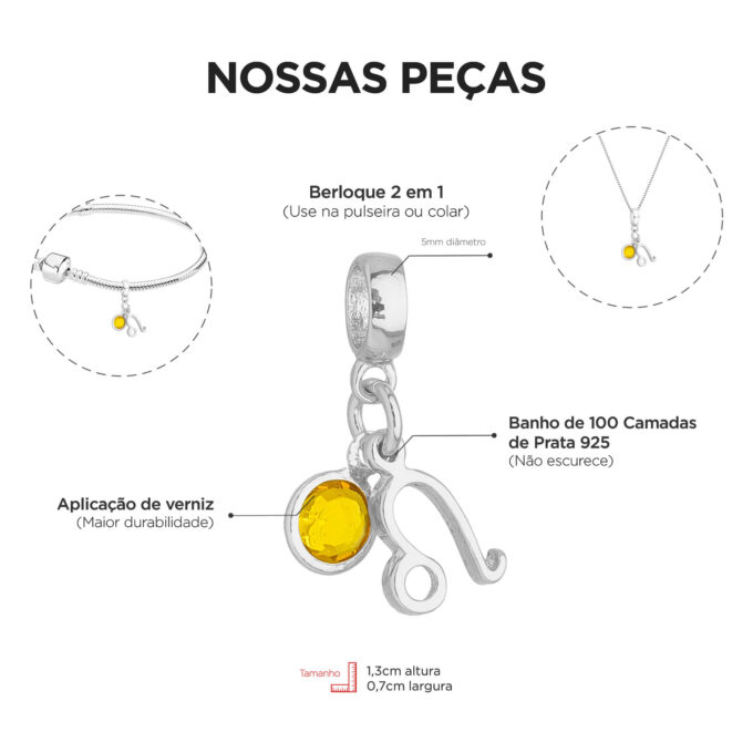 Berloque Signo Leão com Strass Banhado a Prata 925