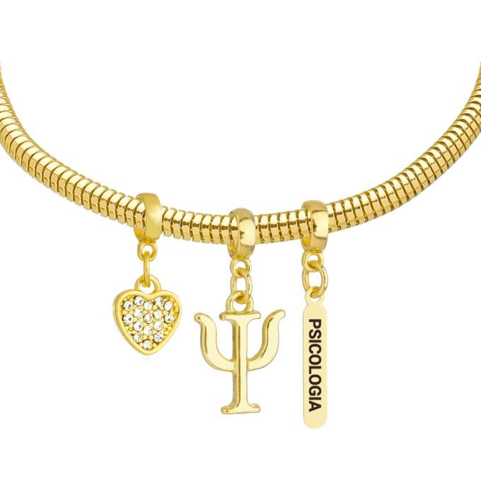 Pulseira Feminina Profissão Psicologia Banhado a Ouro 18k