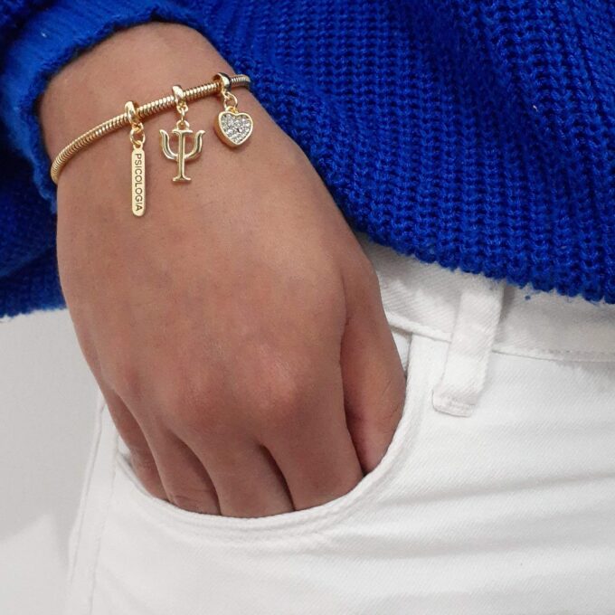Pulseira Feminina Profissão Psicologia Banhado a Ouro 18k