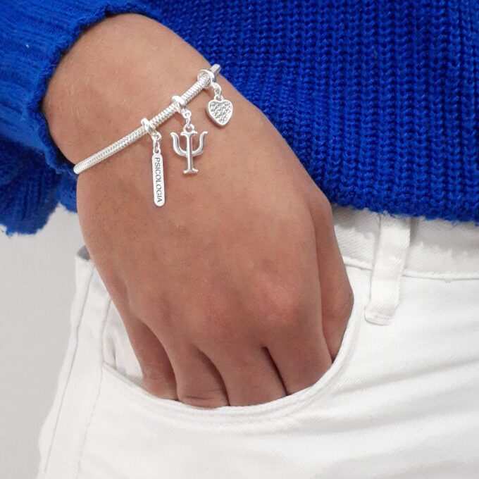 Pulseira Feminina Profissão Psicologia Banhado a Ouro 18k