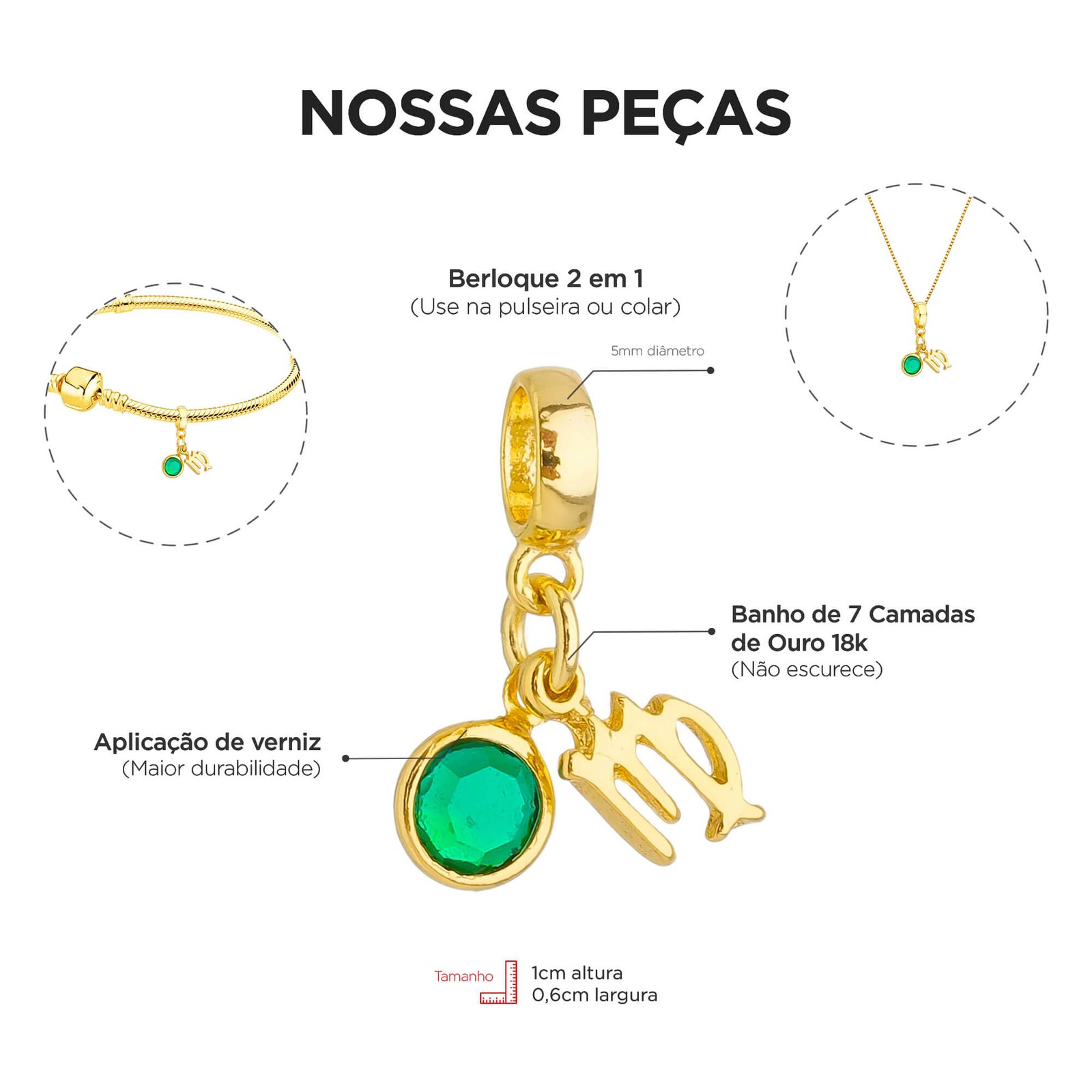 Berloque Signo Virgem com Strass Banhado a Ouro 18k