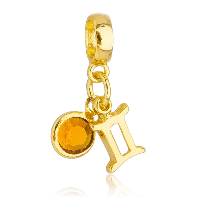 Berloque Signo Gêmeos com Strass Banhado a Ouro 18k