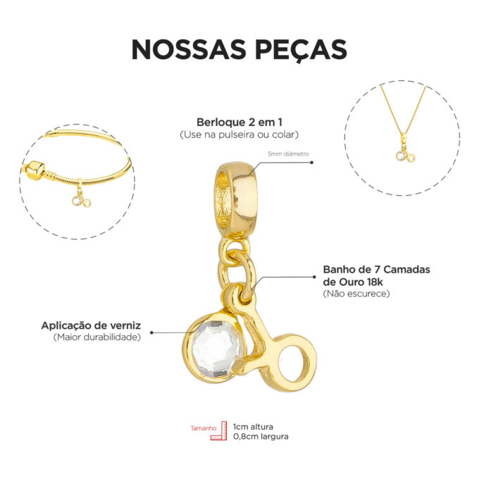 Berloque Signo Touro com Strass Banhado a Ouro 18k