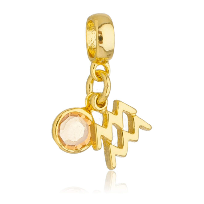 Berloque Signo Aquário com Strass Banhado a Ouro 18k