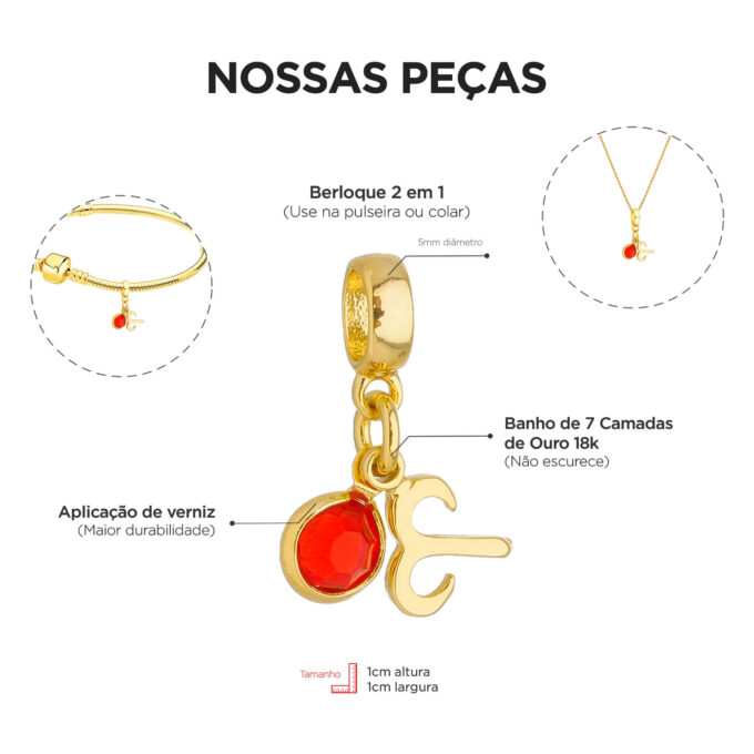 Berloque Signo Áries com Strass Banhado a Ouro 18k