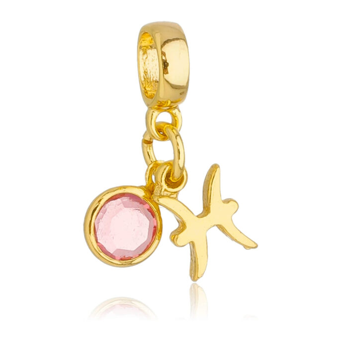 Berloque Signo Peixes com Strass Banhado a Ouro 18k