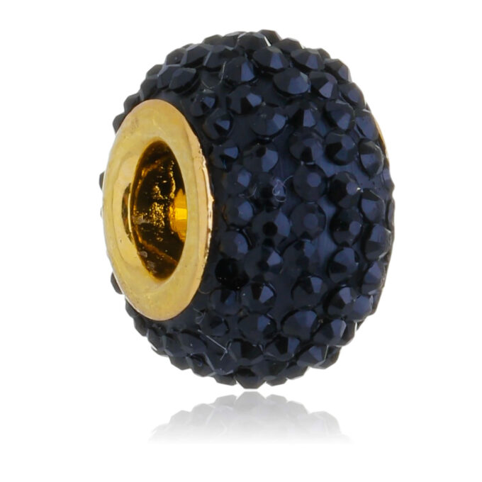 Berloque Murano Acrílico Preto Separador Banhado a Ouro 18k