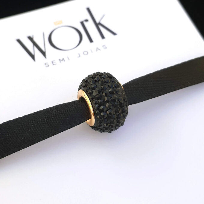 Berloque Murano Acrílico Preto Separador Banhado a Ouro 18k