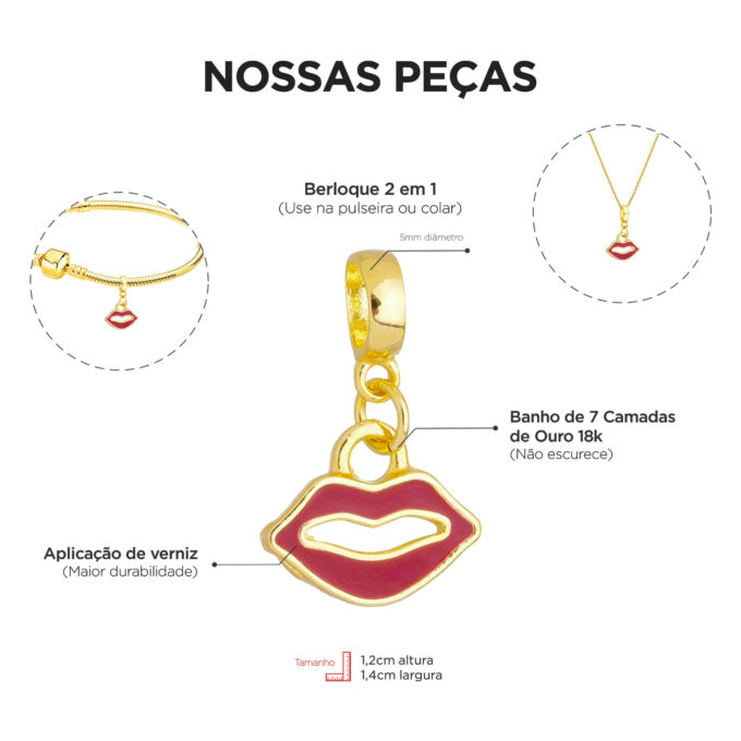 Berloque Boca Banhado a Ouro 18k