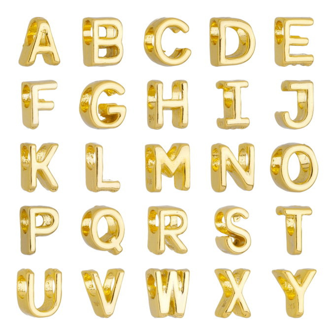 Berloque Letras de A-Z Alfabeto Separador Banhado a Ouro 18k