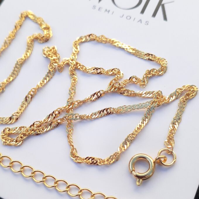 Corrente Feminina Singapura Dourada 45cm Com Extensor - Banhado a Ouro 18k