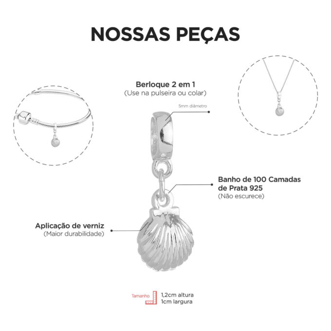 Pulseira Praia Mar Berloque Banhado a Prata 925