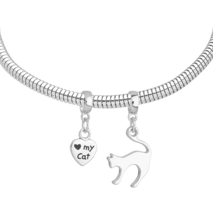 Pulseira Gato Berloque Banhado a Prata 925