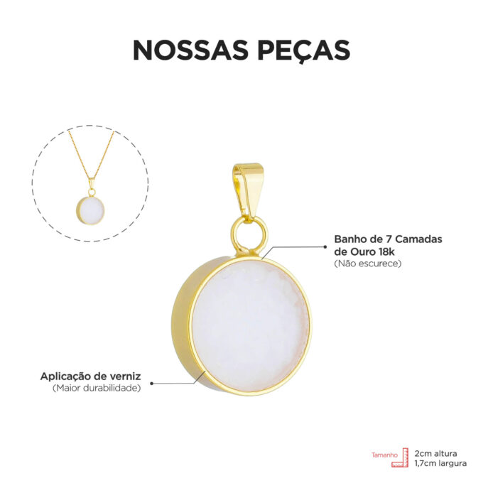 Pingente Sal Grosso Para Colar Feminino Banhado a Prata 925