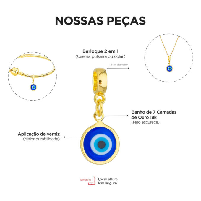 Pulseira Olho Grego Berloque Banhado a Prata 925