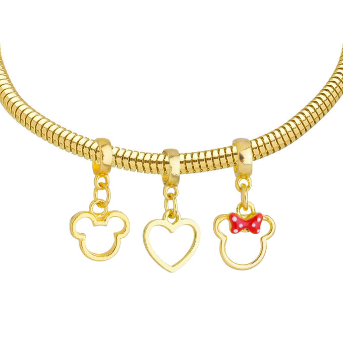 Pulseira Mickey e Minnie Berloque Banhado a Prata 925