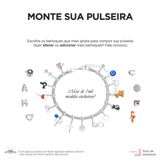 Pulseira Harry Potter Berloque Banhado a Prata 925