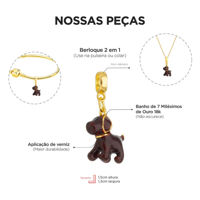 Berloque Cachorro Labrador Retriever Marrom Banhado a Prata 925.