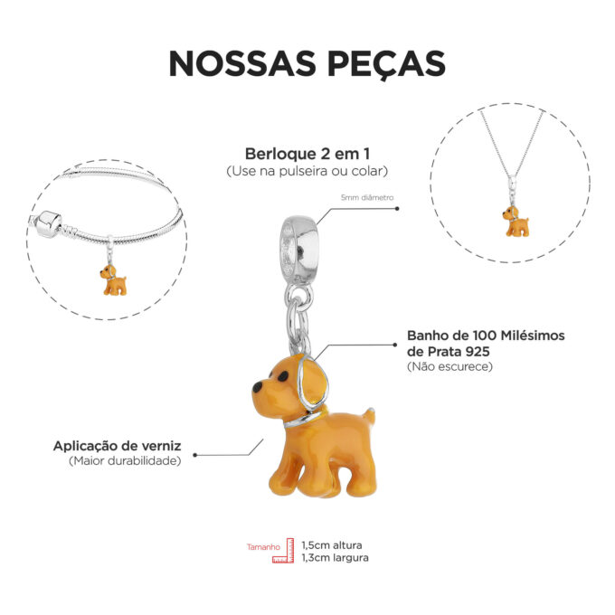 Berloque Cachorro Golden Retriever Amarelo Banhado a Prata 925.