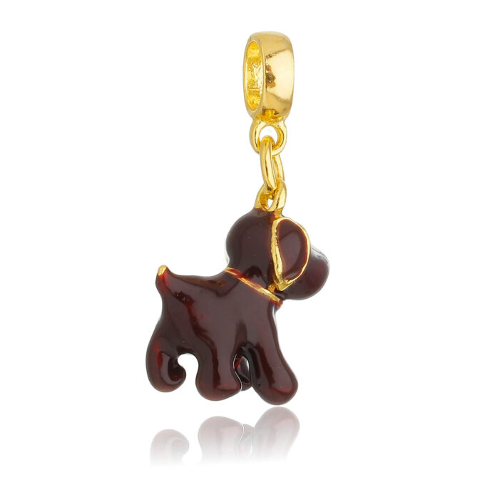 Berloque Cachorro Labrador Retriever Marrom Banhado a Ouro 18k.