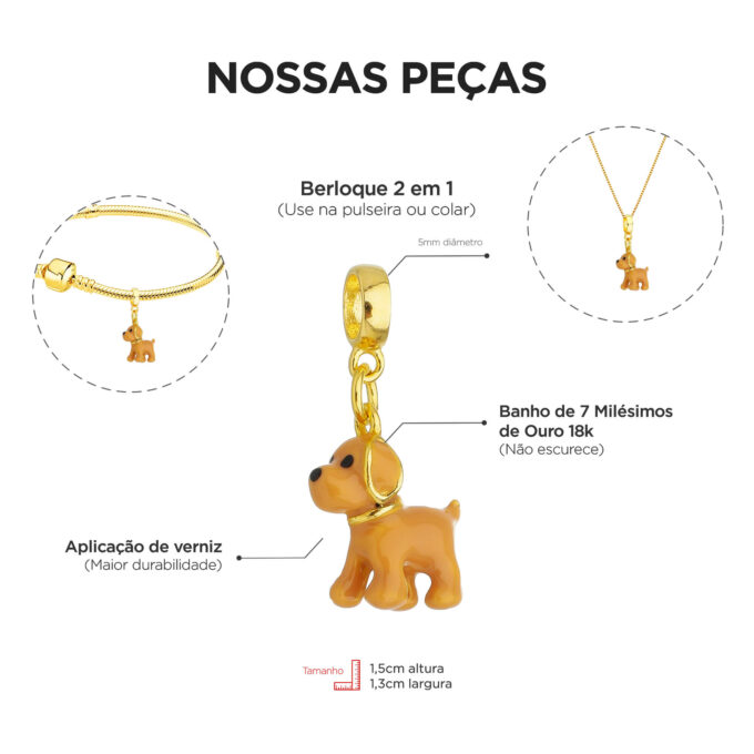Berloque Cachorro Golden Retriever Amarelo Banhado a Prata 925.