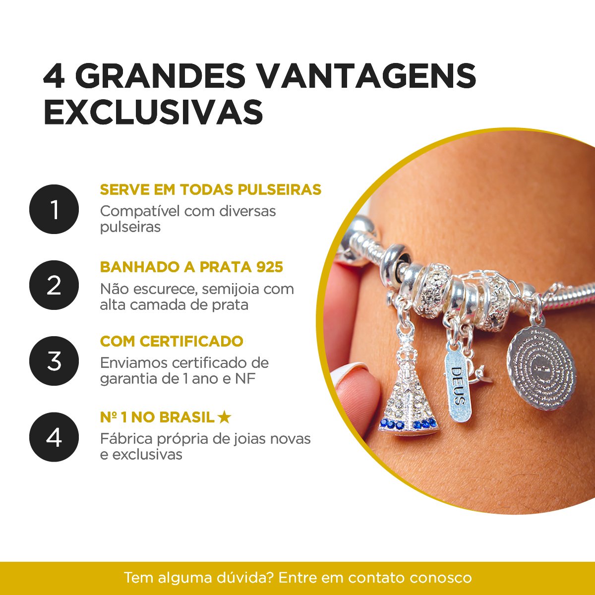 Berloque Dente de Sabre Banhado a Prata 925