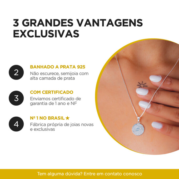 Colar Pingente Letra M Banhado a Prata 925