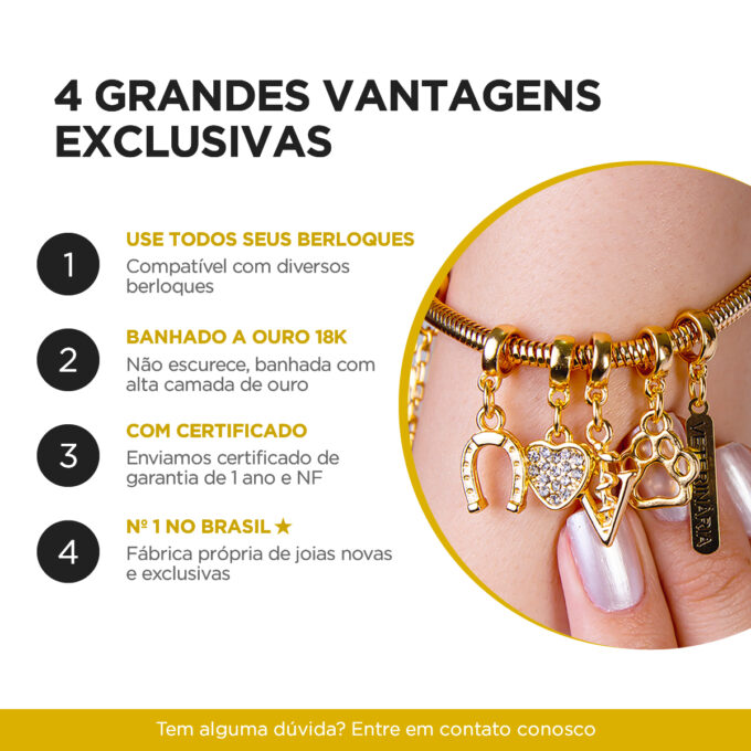 Pulseira Veterinária Berloque Banhado a Ouro 18k