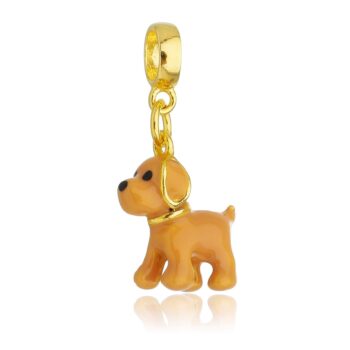 Pingente Berloque Cachorro Golden Retriever Amarelo Banhado a Ouro 18k